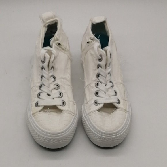 Blowfish Womens Mid-Top Canvas Sneakers White Fringed Edging Side Zip 6 - Picture 4 of 9
